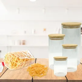 Fackelmann 4er-Set Glasaufbewahrungsbehälter – FACKELMANN – Natur – Bambusdeckel - Braun/Transparent