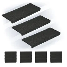 Relaxdays Stufenmatten 15er Set, rechteckige Treppenstufenmatten, 65 x 24 cm, Selbstklebende Treppenteppiche, dunkelgrau