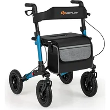 Costway Rollator mit Luftbereifung Faltbar 7-Fach Höhenverstellbar Blau