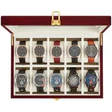 SONGMICS Uhrenbox mit 10 Fächern, Uhrenetui mit großem Glasdeckel, abnehmbare Uhrenkissen, Samtfutter, Uhrenbox Organizer, Geschenk für die Liebsten, Kirschrot JOW10C