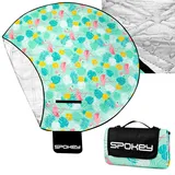 Spokey runde Picknickdecke, wasserabweisend, zusammenrollbar | 3 Schichten: Oben 100% Fleece-Stranddecke, gepolstert mit PE-Schaumstoff und Einer isolierenden Aluschicht unterfüttert