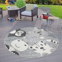 TT Home Kinderzimmer Kinder Outdoor Teppich Rund Spielteppich Tier Design Grau, Größe:Ø 120 cm Rund