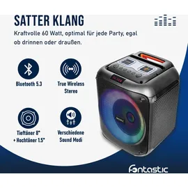 Fontastic Lizz, drahtloser Party-Lautsprecher, 60W, Mikrofon & LED