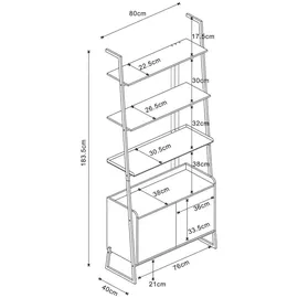 [en.casa] Leiterregal Storfjord mit Schrank 184x80x40 cm Schwarz