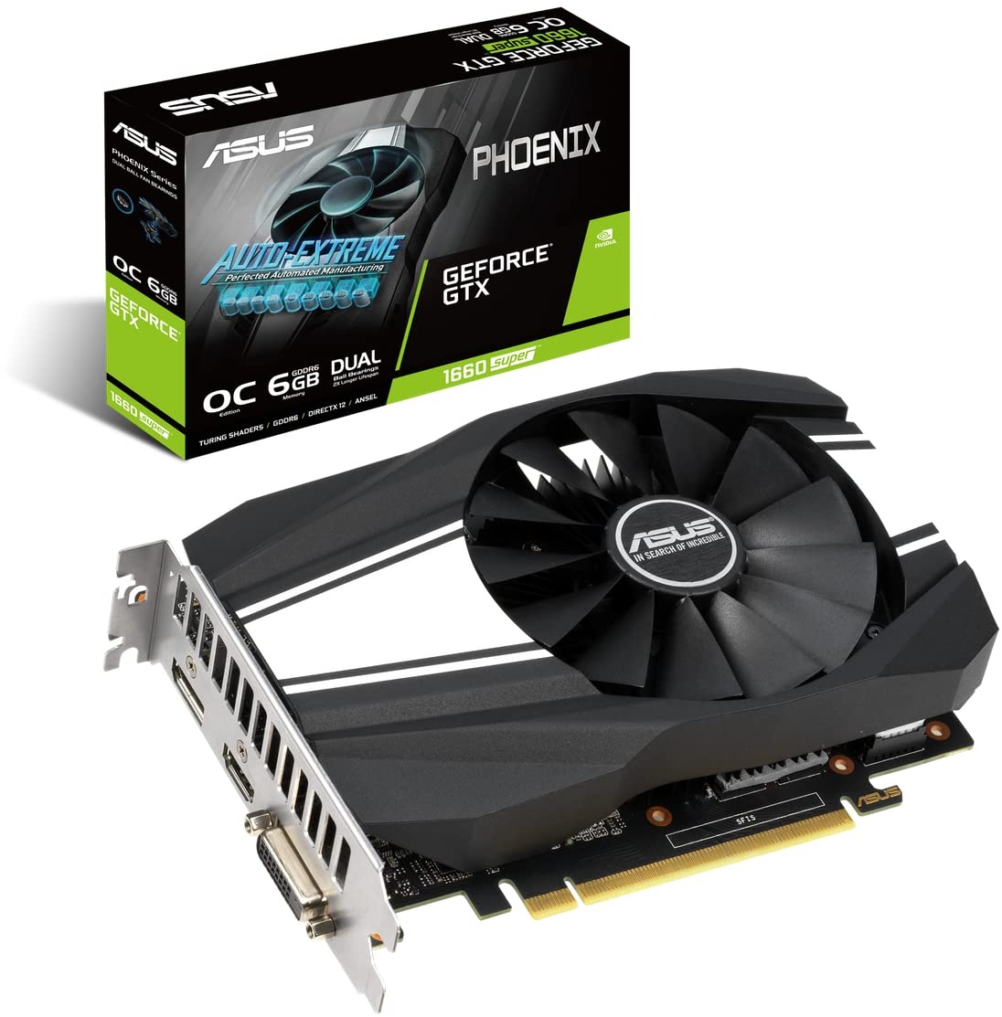 ASUS NVIDIA GeForce GTX 1660 Super Phoenix OC 6G Gaming Grafikkarte (6GB DDR6 Speicher, HDMI, DVI, DIsplayPort, PCIe 3.0, IP5X)