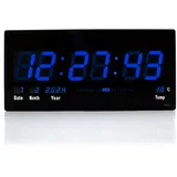 TruWare Just Camp Wanduhr Digital Groß LED Uhr mit Kalender Temperaturanzeige Studiouhr für Gewerbe Cafes Kiosk Hallen Digitaluhr XXL (Blau)