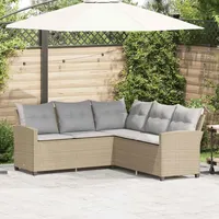 vidaXL L-förmiges Couchsofa mit Kissen Beige Polyrattan