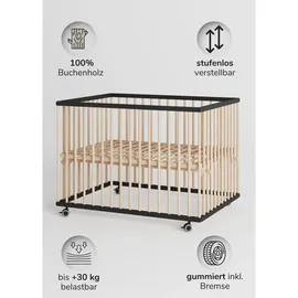 Sämann – make a difference. Laufgitter, Schwarz, Natur, Holz, Echtholz,Buche, 100x74x75 cm, Babymöbel, Laufstall Baby