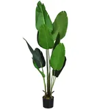Costway 160cm Kunstpflanze Tropische Palme, Künstliche Paradiesvogel Pflanze, Zimmerpflanze mit stabilem Topf & 10 Blättern, Pflanze Grün für Garten Büro Zimmer Dekoration