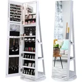 Costway - Schmuckschrank 360°drehbar, Freistehender Spiegelschrank Abschließbar Mit Dreifarbigen Led-leuchten & Ganzkörperspiegel, Schmuck-organizer Schmuckaufbewahrung Mit Schlüsseln