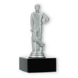 Pokal Kunststofffigur Cricketspieler silbermetallic auf schwarzem Marmorsockel 14,8cm