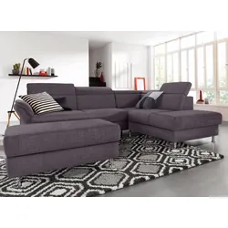 Ecksofa SIT & MORE "Avignon L-Form", grau (dunkelgrau), B:269cm H:97cm T:228cm, Struktur fein ( 100% Polyester), Struktur (100% Polyester), Struktur grob ( 100% Polypropylen), Sofas, inklusive Kopfteilverstellung, wahlweise mit Bettfunktion