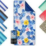 ZENACROSS - Strandhantuch 90x180cm - Mikrofaser Handtuch Groß - Schnelltrocknend - Microfaser Badetuch Sandfrei - Leichtes und Kompaktes Strandtuch - Tropische Blumen