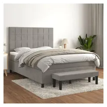 vidaXL Boxspringbett mit Matratze Hellgrau 140x200 cm Samt