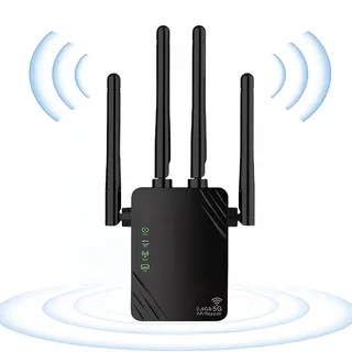 AILKIN Leistungsstarker WLAN-Verstärker mit 1200 Mbit/s 2024, Dual-Frequenz von 5 GHz und 2,4 GHz, Gigabit-WPS-Port, mit Vier leistungsstarken Wandantennen, kompatibel mit Allen Käfigen