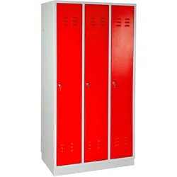 PROREGAL Garderobenschrank Ermine mit 3 Türen | HxBxT 178x89x50cm | Lichtgrau/Rot