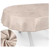 ANRO Tischdecke aus Stoff mit Blumen Pflanzen wasserabweisend Tischtuch Tischwäsche (Einzelstück 1-tlg), mit Acryl Beschichtung beige Oval | 140 cm x 260 cm x 0.31 mm