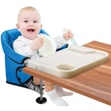 Baby Tischsitz mit Essbrett Portable Faltbar Hochstuhl Sitzerhöhung mit Transportbeutel, Ideal für Kleinkinder, Tragbar für Zuhause & Reise (Hellblau)