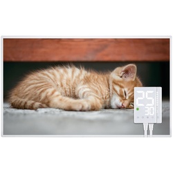 Heidenfeld Infrarotheizung HF-HP105, mit Bild, 16 Motive, 10 J. Garantie, Thermostat, Wandmontage (600 Watt, Katze)