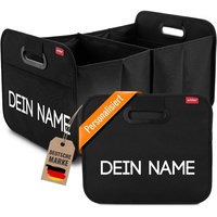 achilles Auto Faltbox mit Name, Kofferraumtasche personalisierbar, Kofferraum-Organizer, Autotasche, Falt-Korb, Kofferraumtasche, Box mit Druck, Schwarz, 50 cm x 32 cm x 27 cm