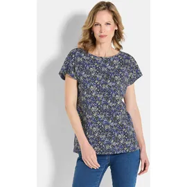GOLDNER Halbarm Printshirt, U-Boot-Ausschnitt", in blau / stein, gemustert), | Gr.: 42,