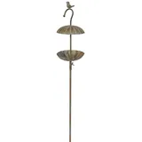 finehomegarden Gartenstecker Vogeltränke Futterplatz Metall antik/grün Vintage Ø16,5cm H39cm (1-St) L144cm Futterstation Vogelbad Gartenstecker Stecker grün