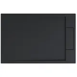 doporro Duschtasse Duschwanne 75x90x4 flach Mineralguss in Anthrazit DIN-Anschlüsse für bodenebene Montage geeignet Geoma04