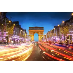 Fototapete PAPERMOON "Paris Straße bei Nacht", bunt, B:3,50m L:2,60m, Vlies, Tapeten