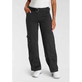 KANGAROOS Cargohose KANGAROOS Gr. 40 (M), N-Gr, schwarz Damen Hosen Stoffhosen mit abnehmbarem Gürtel), mit besonderem Taschen-Design