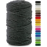 Netuno 1x Makramee-Garn Anthrazit 3 mm 100 m Baumwollkordel mit Baumwollkern Bastel-Garn Makramee Naturbaumwolle Baumwollgarn Bastelschnur Baumwollschnur Kordel Makramee Macrame Cotton Cord