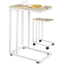 CASARIA Beistelltisch mit Rollen 50x35x70cm C Form Holz Metall Modern 40kg Belastbarkeit Wohnzimmer Schlafzimmer Sofatisch Kaffeetisch Nachttisch Weiß