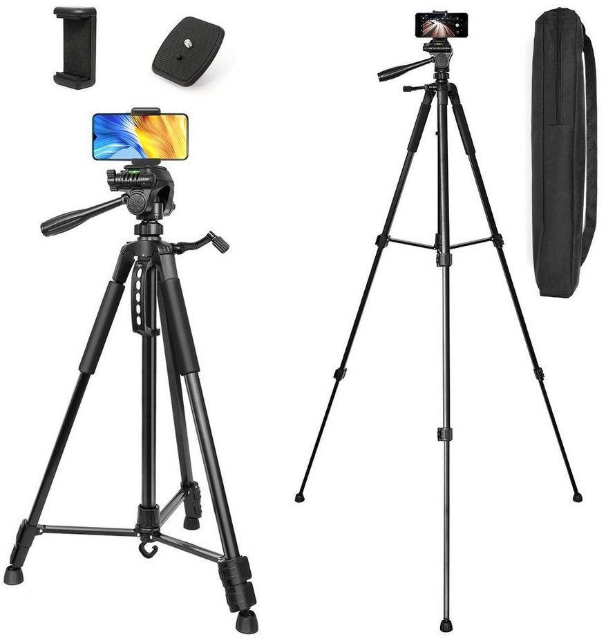 MOOHO Tragbares Kamera Smartphone Stativ, Aluminium Dreibeinstativ 168cm Dreibeinstativ (DSLR, SLR Dreibeinstativ, Wird mit Aufbewahrungstasche geliefert) schwarz