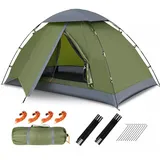 Campingzelt, Pop Up Zelte, Kuppelzelt, Sekundenzelt, Trekking Zelt, 2 Personen Wurfzelte, Wasserdicht, für Familie, Trekking, Outdoor - Grün