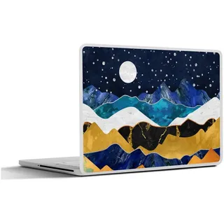 MuchoWow Laptop-Aufkleber Nacht - Gold - Marmor - Abstrakt - Landschaft - Berg, (1tlg), Aufkleber Geeignet für Laptops, Schutz vor Kratzern, Sticker, 31x22 cm bunt Ø 38.44 cm x 31 cm x 22.5 cm
