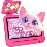 2025 Neuestes WLAN 6, 5G + 2.4G WiFi, 8-Core 1,8 GHz, 1024 x 600, 3500 mAh, Typ-C, Bluetooth 5.0, Kinder-Tablet mit EVA-Hülle - - Rosa