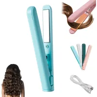 Mini Lockenstab mit Doppeltem Verwendungszweck, Minis Lockenstab für Kurze Haare, Lemateek Mini Flat Iron for Short Hair, 1/2 Inch Ceramic Plates, Fast, Glätteisen Kabellos für Alle Haartypen (Blau)