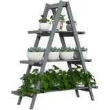 Zusammenklappbarer Pflanzenständer Aus Holz, 3-stöckiges A-förmiges Blumenregal, 100 X 36 X 112 Cm, Grau