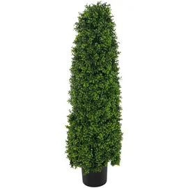 Mendler Künstlicher Buchsbaum HWC-Q89, Buchs Buxus im Topf Dekobaum Kunstpflanze Kegel naturgetreu immergrün Outdoor 120x35x35cm