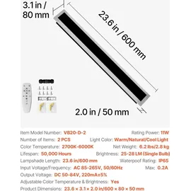 Vevor Außenwandleuchte rostfrei 600 mm 2er Set IP65 5,0 cm