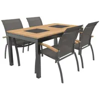 OUTLIV. Davos Gartenmöbelset 5-teilig Stapelsessel mit Linz Tisch 160x88 cm Dunkelgrau|Braun