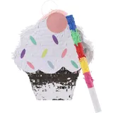 Fliuyr Eiscreme Pinata,Pinata Dekoration,Kleine Zugschnur Pinata mit 1 Klopfstock,Süßigkeiten Party Pinata für Kinder Mädchen Geburtstag Party Babyparty Spiele Deko