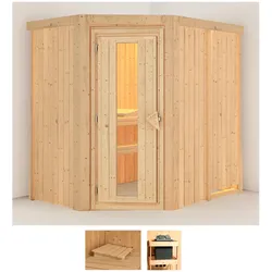 Sauna KARIBU "Clara", beige (naturbelassen), ohne Ofen, (ohne Ofen), Saunen, ohne Ofen