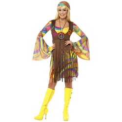 Smiffys Kostüm Groovy Hippie, Peace, Love und bunte Farben gelb XL