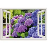 ARTland Wandbild »Fensterblick Hortensien im Garten«, Blumen, (1 St.), als Leinwandbild, Poster in verschied. Größen