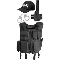 normani Polizei-Kostüm 5 Teiliges SWAT Kostüm Karneval Kostüm, Einsatzkostüm Agentenkostüm Verkleidung SWAT FBI POLICE SECURITY Faschingskostüm schwarz 5XL/6XL - 5XL/6XL