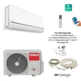 VIVAX H+ Design Weiß + 4 m Montageset Klimagerät Split Klimaanlage 3D Swing A+++