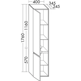 Burgbad Lin20 Hochschrank wandhängend mit 2 Türen inklusive Winkelablagen, Türanschlag rechts, 400x345x1760mm, HSPE040RF5353, Farbe: Eiche Dekor Urban
