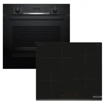 Bosch Herdset Bosch Backofen EcoClean Teleskopauszug + Induktionskochfeld Kochassistent autark 60cm - Schwarz