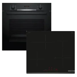 Bosch Herdset Bosch Backofen EcoClean Teleskopauszug + Induktionskochfeld Kochassistent autark 60cm - Schwarz