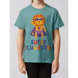 wat? APPAREL T-Shirt Löwe Superschwester in Teal Monstera | Gr.: 122/128